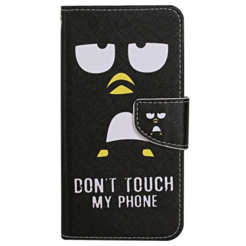 Flip Case Für iPhone 15 Mit Kordel Pinguin Don't Touch My Phone Lanyard