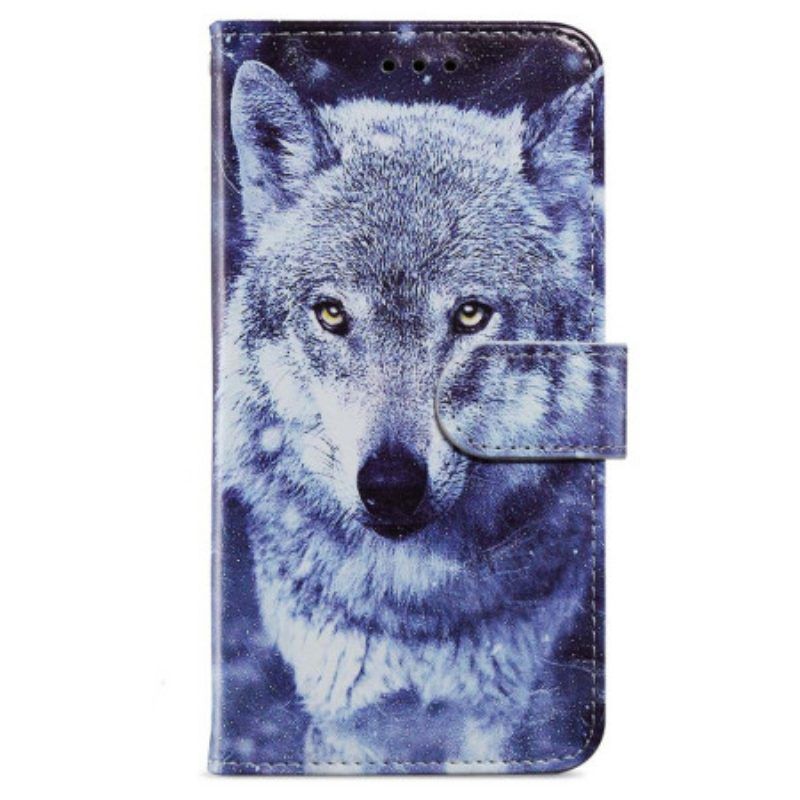 Flip Case Für iPhone 15 Mit Kordel Weißer Wolf Mit Riemen