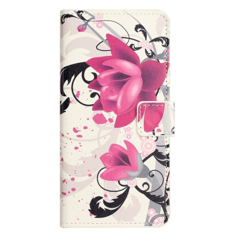 Flip Case Für iPhone 15 Tropische Blumen