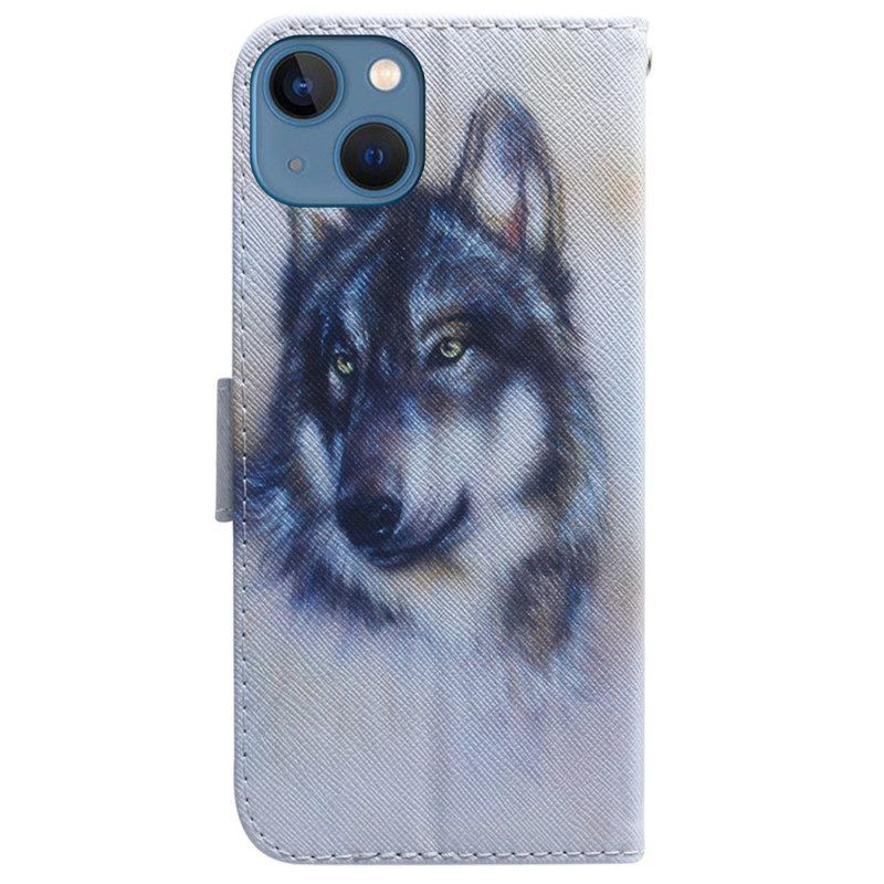 Flip Case Für iPhone 15 Wolf-aquarell