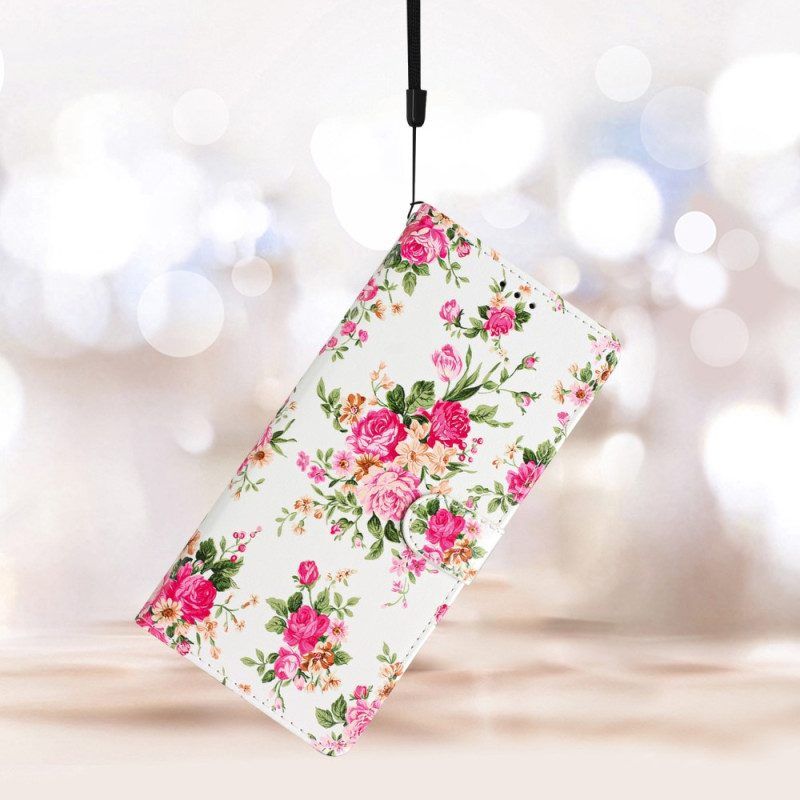 Lederhüllen Für iPhone 15 Mit Kordel Freiheitsblumen Mit Riemen