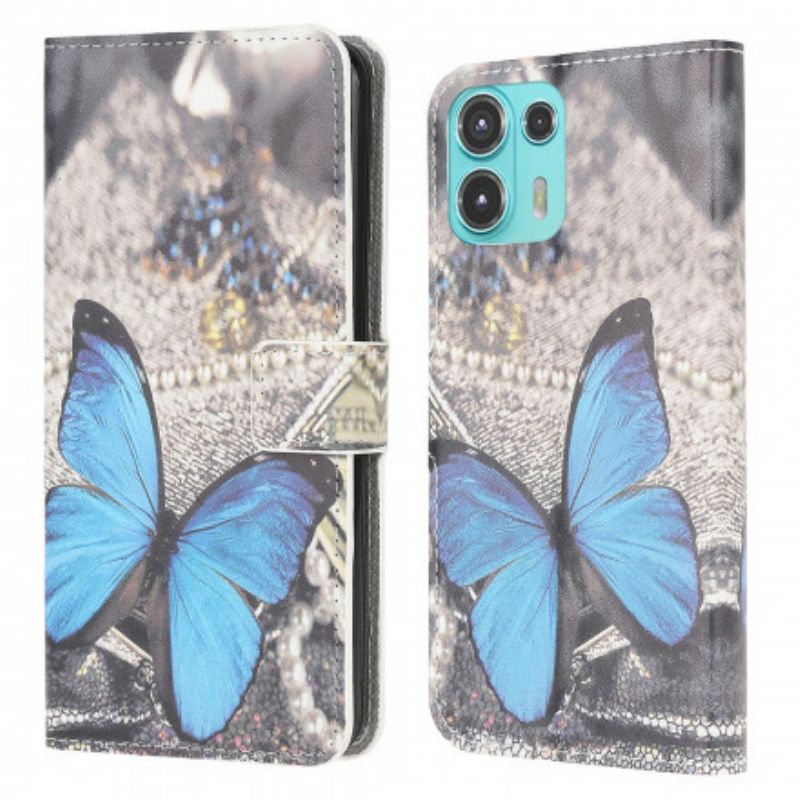 Lederhüllen Motorola Edge 20 Lite Blauer Schmetterling