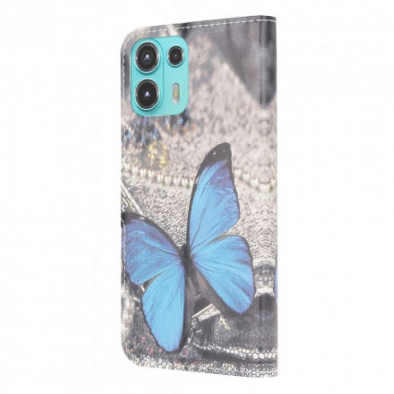 Lederhüllen Motorola Edge 20 Lite Blauer Schmetterling