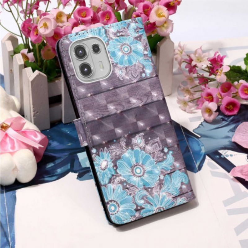 Lederhüllen Motorola Edge 20 Lite Handyhülle Blaue Blumen