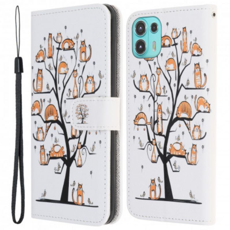 Lederhüllen Motorola Edge 20 Lite Handyhülle Funky Cats Riemchen