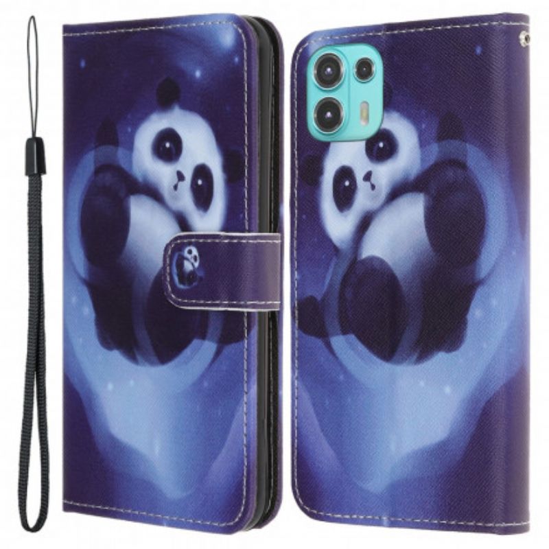 Lederhüllen Motorola Edge 20 Lite Handyhülle Panda Space Riemchen