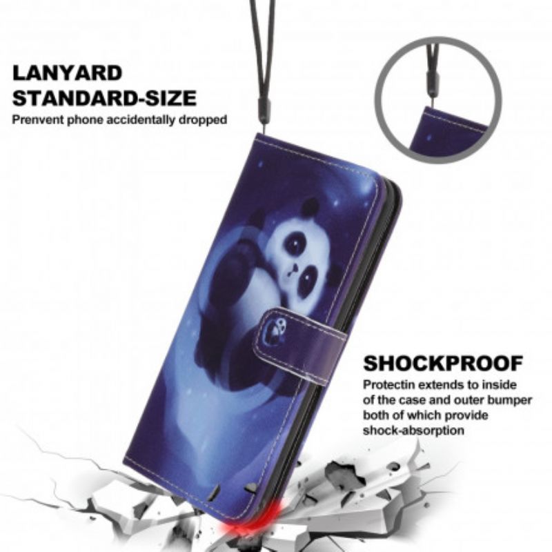 Lederhüllen Motorola Edge 20 Lite Handyhülle Panda Space Riemchen