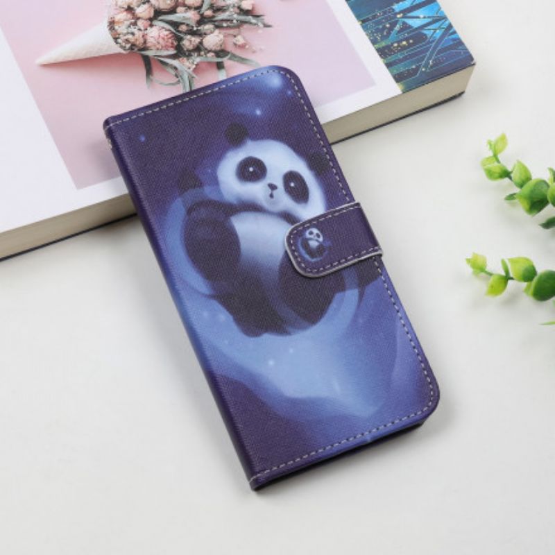 Lederhüllen Motorola Edge 20 Lite Handyhülle Panda Space Riemchen