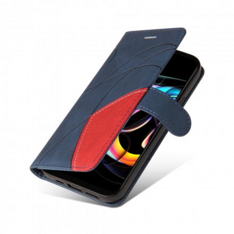 Lederhüllen Motorola Edge 20 Lite Handyhülle Signatures Zweifarbiges Kunstleder