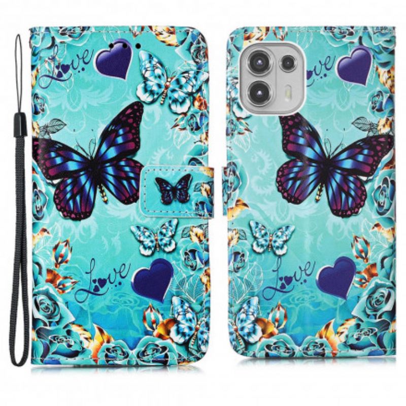 Lederhüllen Motorola Edge 20 Lite Liebe Schmetterlinge Riemchen