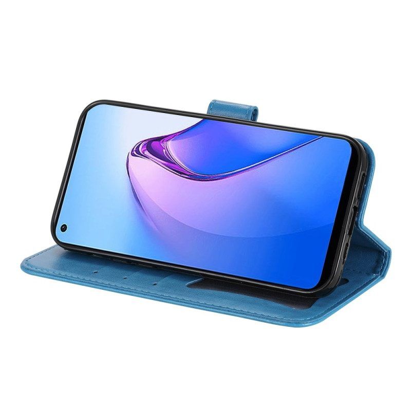 Flip Case Für Oppo Reno 8 Mit Kordel Riemchenblumenmuster