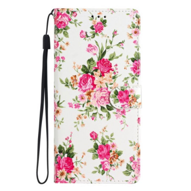 Flip Case Für Oppo Reno 8 Mit Kordel Riemen Liberty Flowers