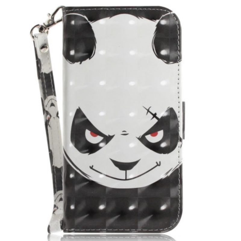 Flip Case Für Oppo Reno 8 Wütender Panda Mit Schlüsselband
