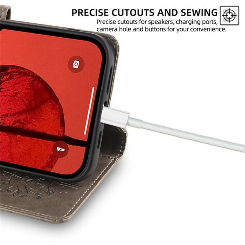 Lederhüllen Für Realme 14 Pro Plus 5g Umhängeband Mit Baum- Und Hirschmotiv