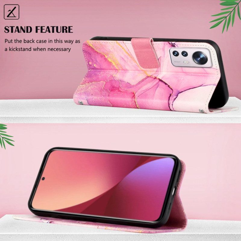 Flip Case Für Xiaomi 12 Lite Mit Kordel Streifenmarmor