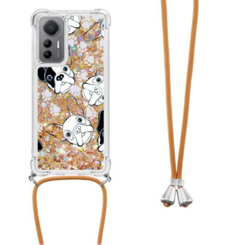 Handyhülle Für Xiaomi 12 Lite Mit Kordel Pailletten-kordelzug-hunde
