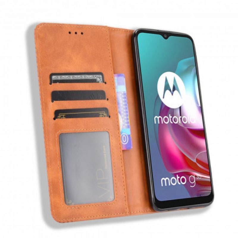 Flip Case Moto G30 / G10 Stilisierter Vintage-ledereffekt