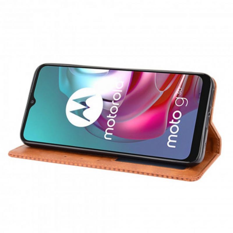 Flip Case Moto G30 / G10 Stilisierter Vintage-ledereffekt