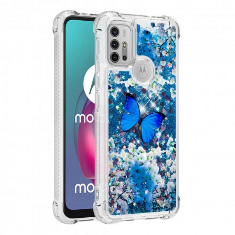 Hülle Moto G30 / G10 Blaue Glitzerschmetterlinge