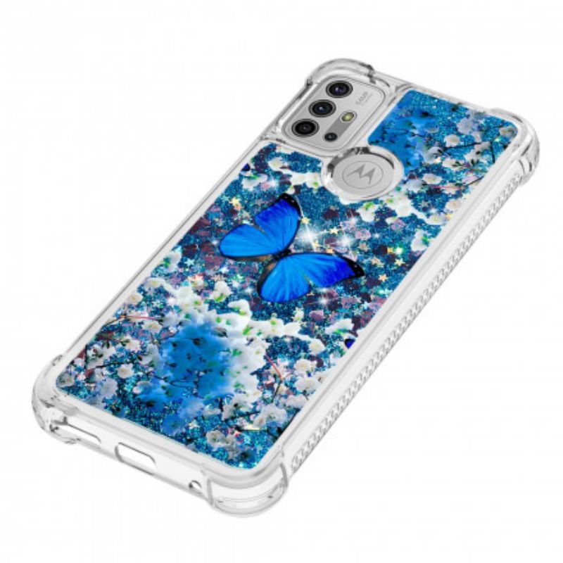 Hülle Moto G30 / G10 Blaue Glitzerschmetterlinge