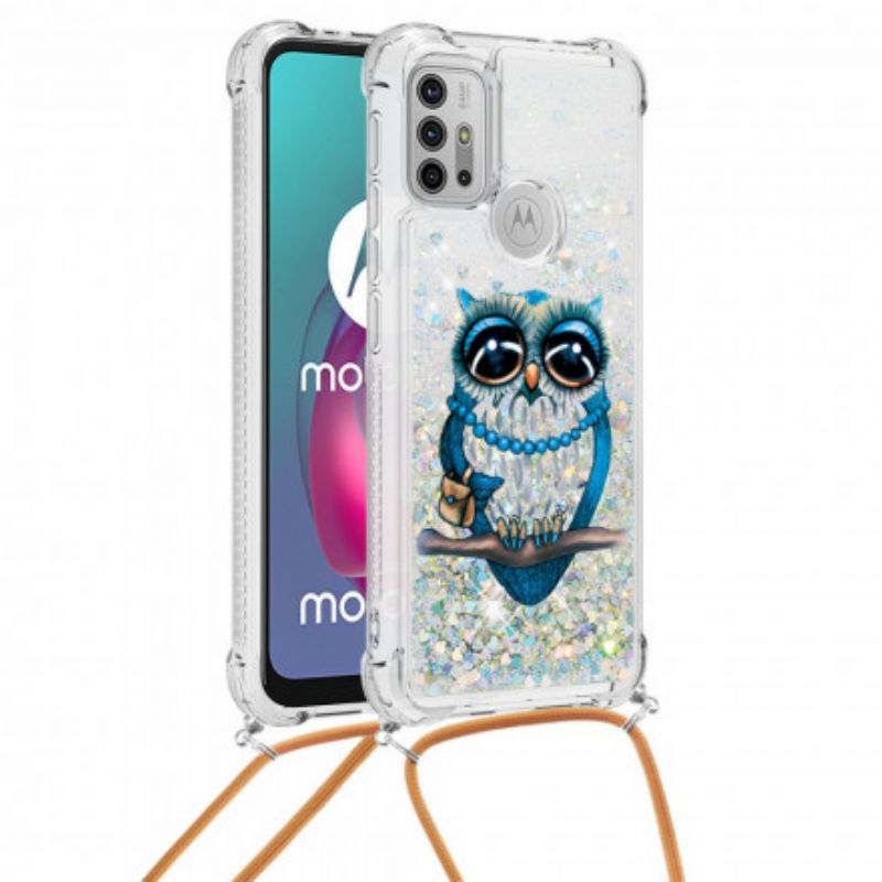 Hülle Moto G30 / G10 Miss Owl Pailletten Kordelzug