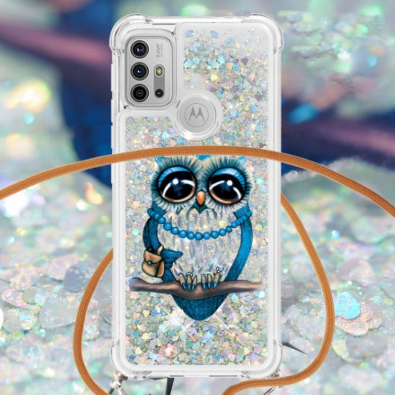 Hülle Moto G30 / G10 Miss Owl Pailletten Kordelzug