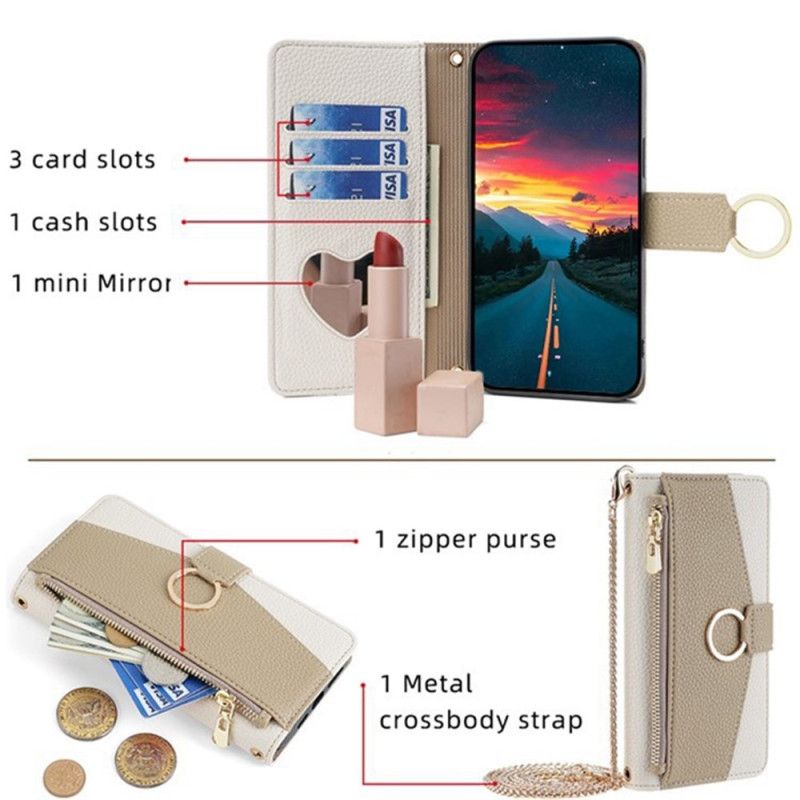 Lederhüllen Huawei Pura 80 Zweifarbig Mit Spiegel Und Kette