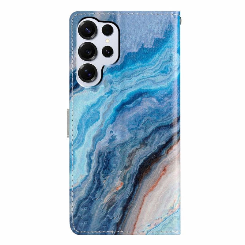 Lederhüllen Für Samsung Galaxy S26 Ultra Blauer Marmor