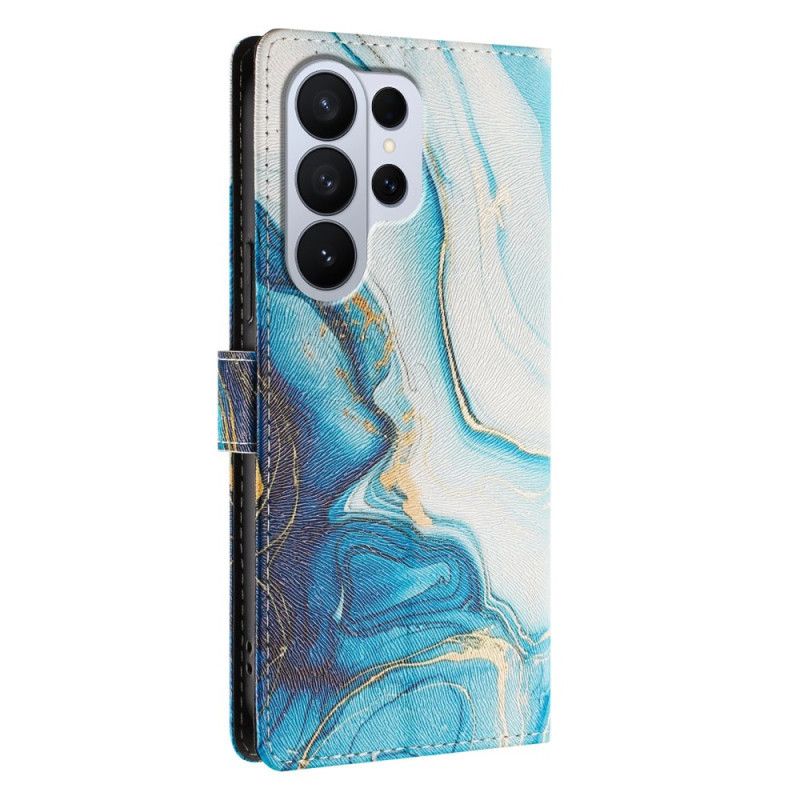 Lederhüllen Samsung Galaxy S26 Ultra Handyhülle Blauer Marmoreffekt