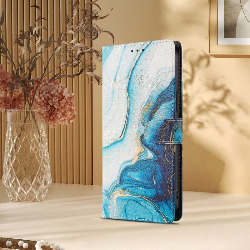 Lederhüllen Samsung Galaxy S26 Ultra Handyhülle Blauer Marmoreffekt