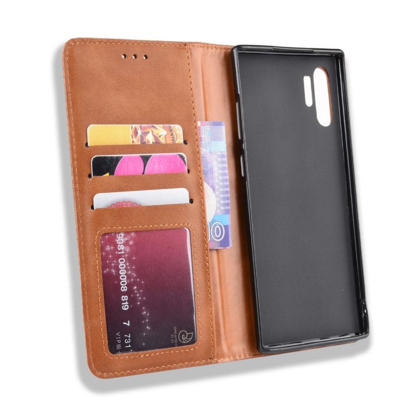 Flip Case Samsung Galaxy Note 10 Plus Schwarz Handyhülle Stilisierter Vintage-Ledereffekt