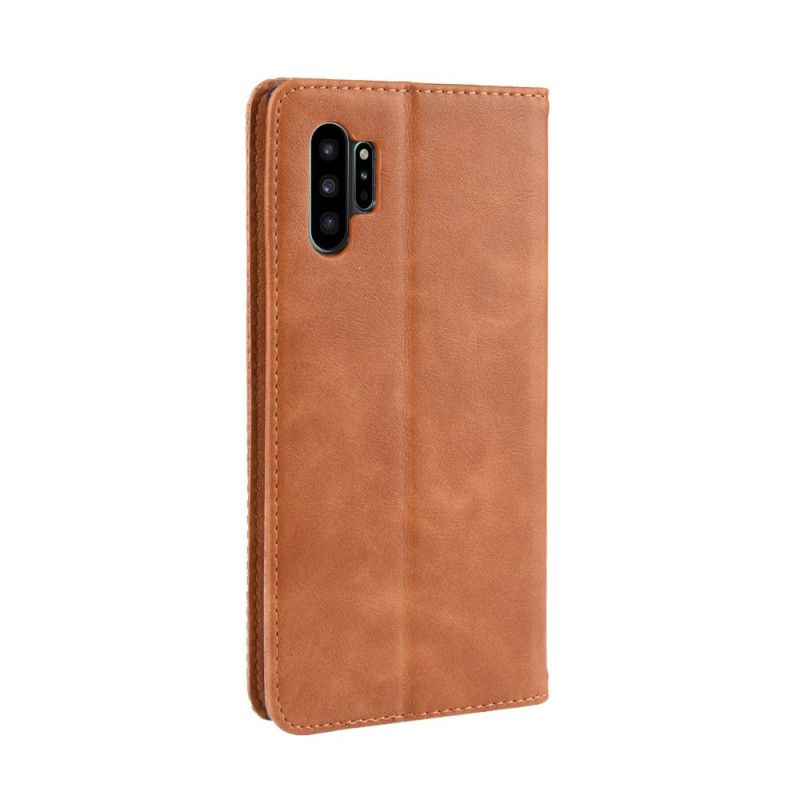 Flip Case Samsung Galaxy Note 10 Plus Schwarz Handyhülle Stilisierter Vintage-Ledereffekt