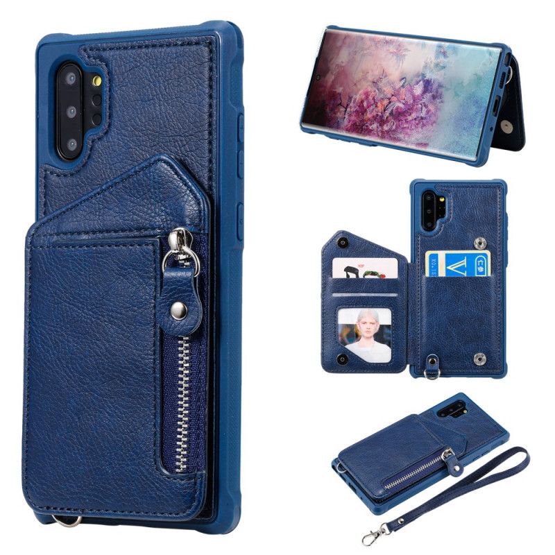 Hülle Samsung Galaxy Note 10 Plus Dunkelblau Brieftasche Mit Reißverschluss