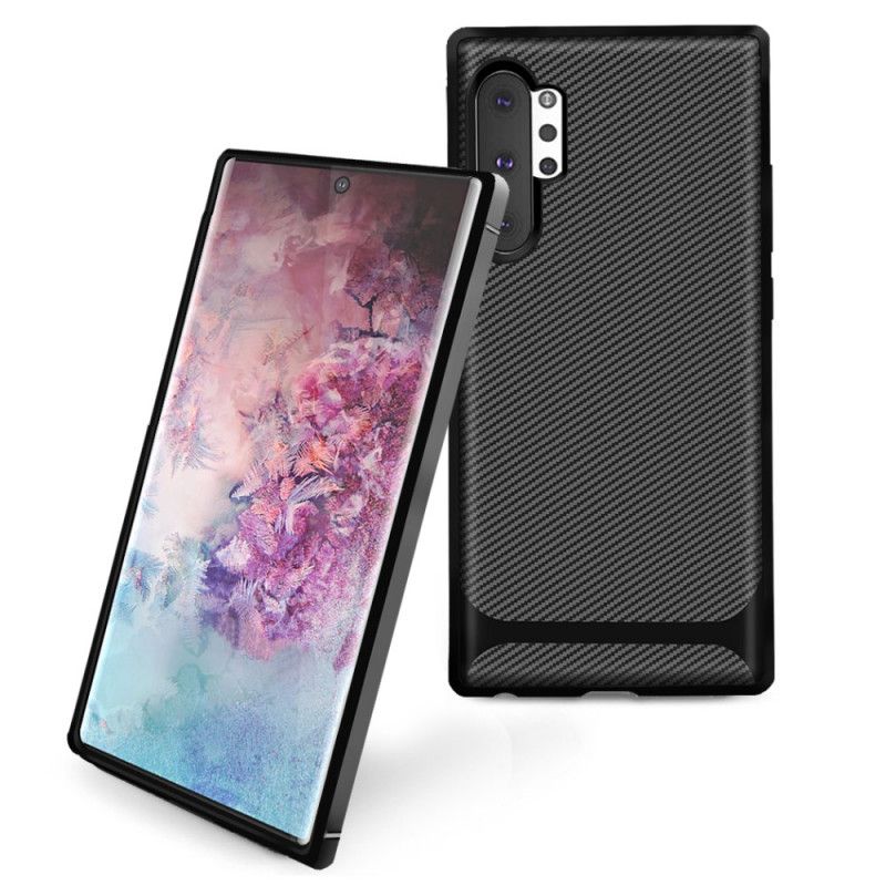 Hülle Samsung Galaxy Note 10 Plus Schwarz Kohlefaser-Twill