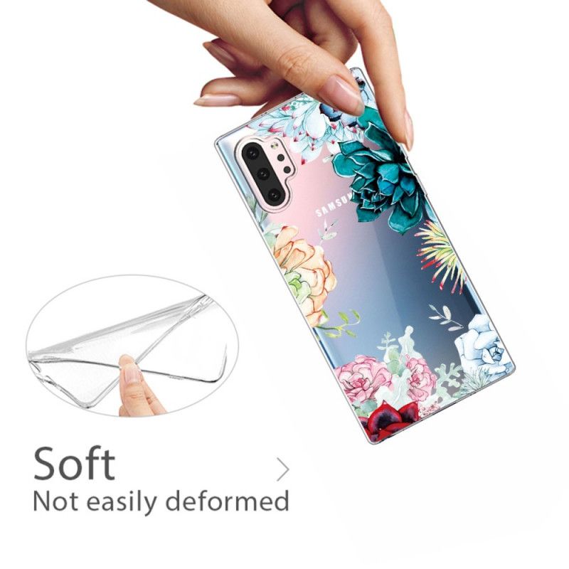 Hülle Samsung Galaxy Note 10 Plus Transparente Aquarellblumen