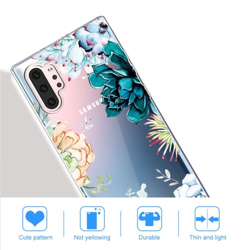 Hülle Samsung Galaxy Note 10 Plus Transparente Aquarellblumen