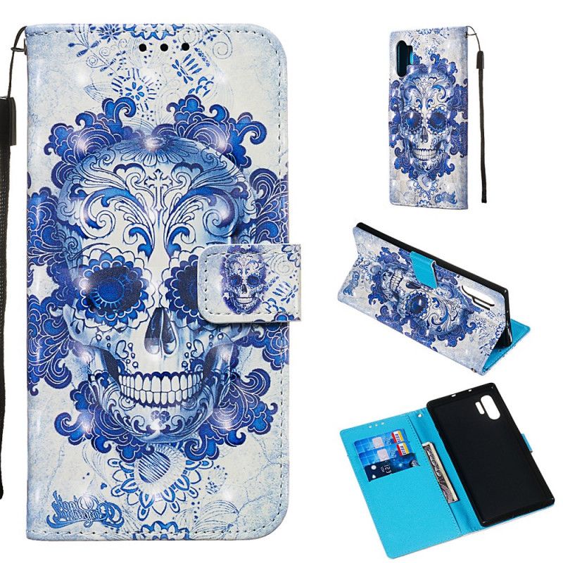 Lederhüllen Samsung Galaxy Note 10 Plus Blauer Schädel