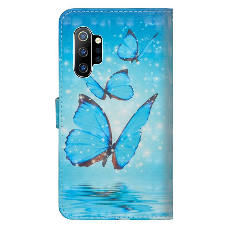 Lederhüllen Samsung Galaxy Note 10 Plus Fliegende Blaue Schmetterlinge