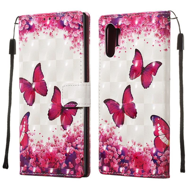 Lederhüllen Samsung Galaxy Note 10 Plus Rote Tanga-Schmetterlinge