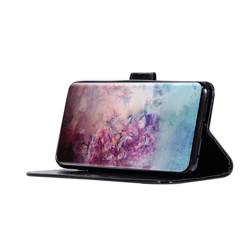 Lederhüllen Samsung Galaxy Note 10 Plus Schwarz Handyhülle Vintage Ledereffekt Mit Riemen