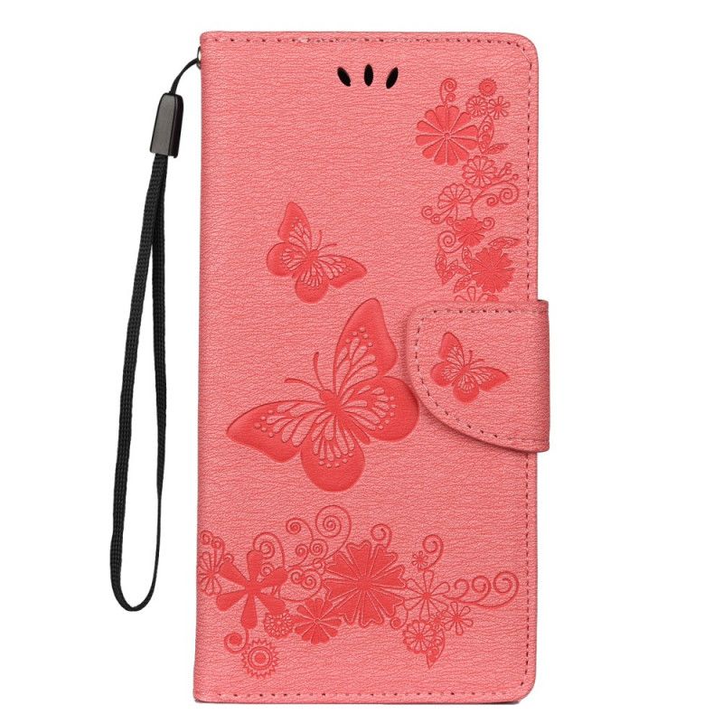 Lederhüllen Samsung Galaxy Note 10 Plus Schwarz Schmetterlinge Und Tanga Blumen