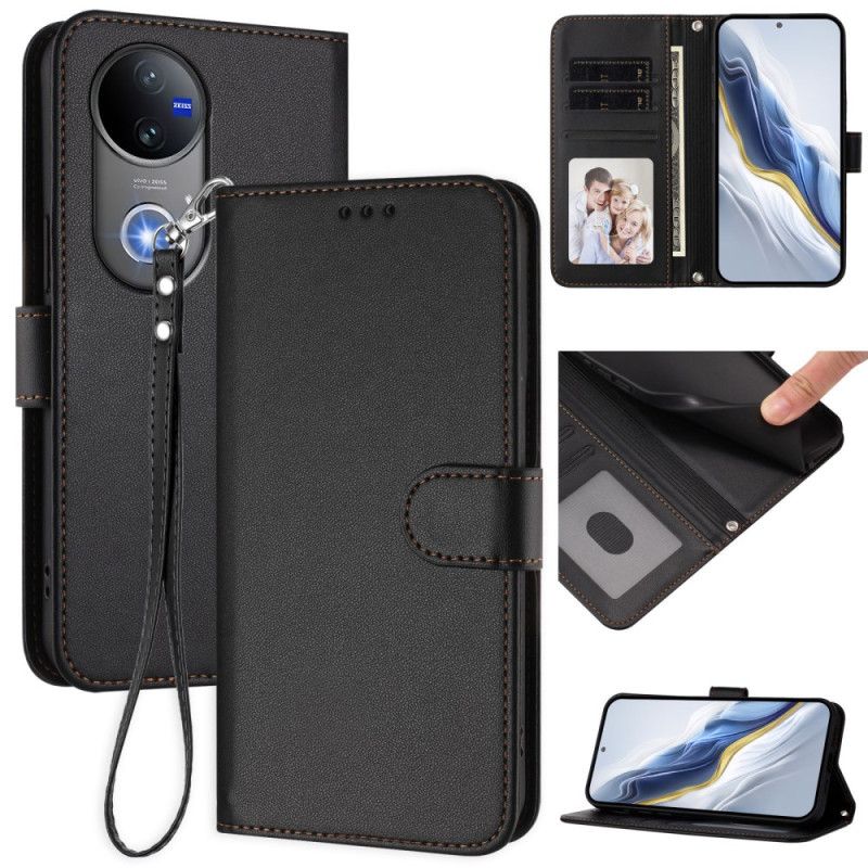 Lederhüllen Vivo V50e 5g Glattes Kunstleder Mit Umhängeband