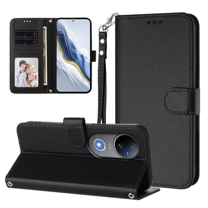 Lederhüllen Vivo V50e 5g Glattes Kunstleder Mit Umhängeband