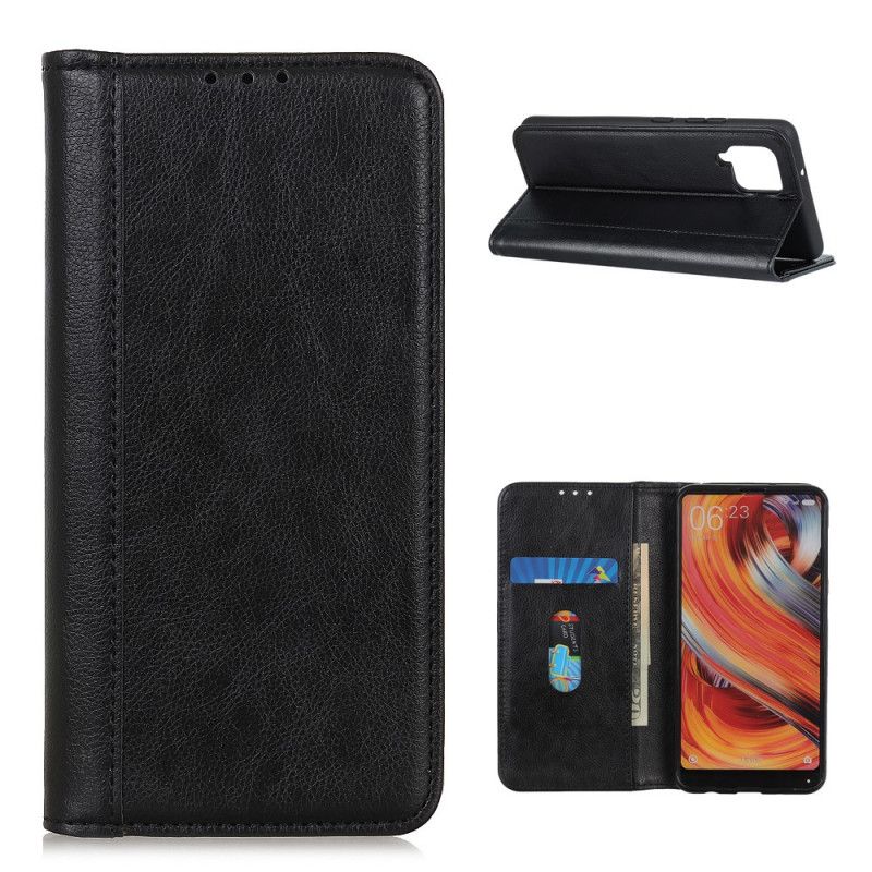 Flip Case Samsung Galaxy A12 Schwarz Farbiges Spaltleder