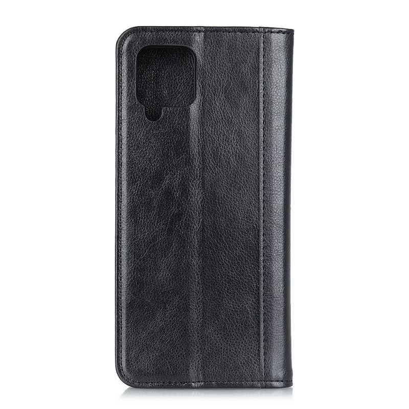 Flip Case Samsung Galaxy A12 Schwarz Farbiges Spaltleder