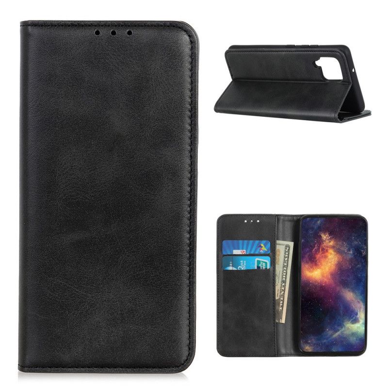 Flip Case Samsung Galaxy A12 Schwarz Gespaltenes Leder