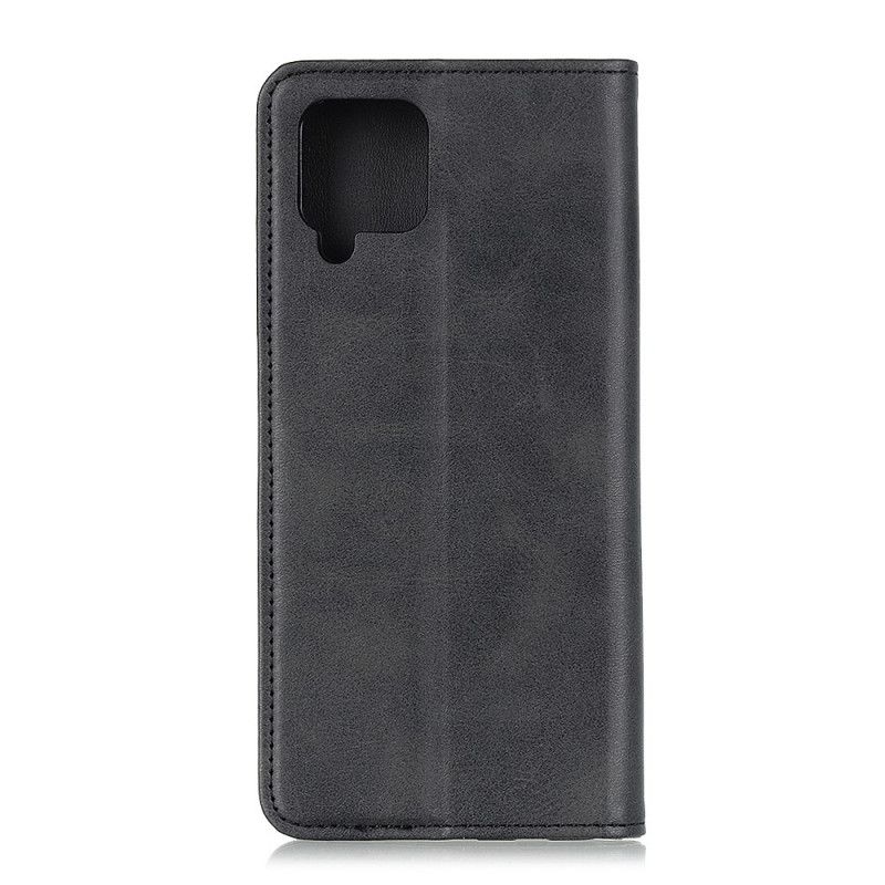 Flip Case Samsung Galaxy A12 Schwarz Gespaltenes Leder