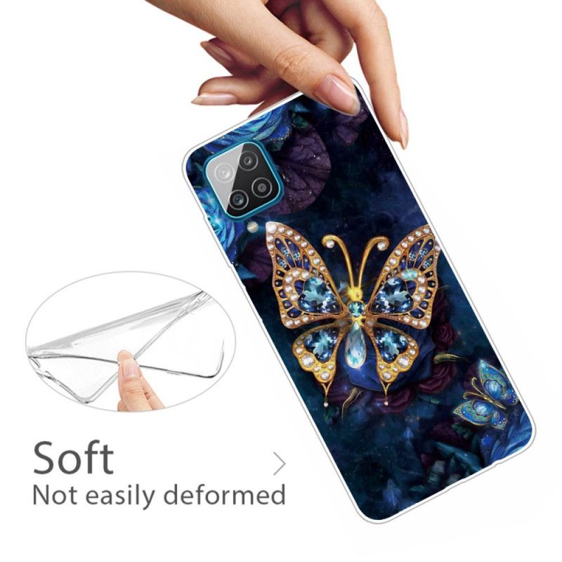 Hülle Für Samsung Galaxy A12 Dunkelblau Luxusschmetterling