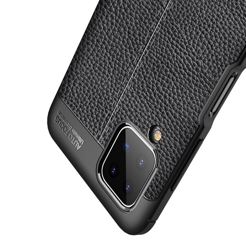 Hülle Für Samsung Galaxy A12 Schwarz Doppellinien-Litschileder-Effekt