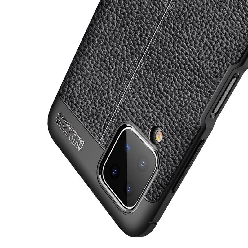 Hülle Für Samsung Galaxy A12 Schwarz Doppellinien-Litschileder-Effekt